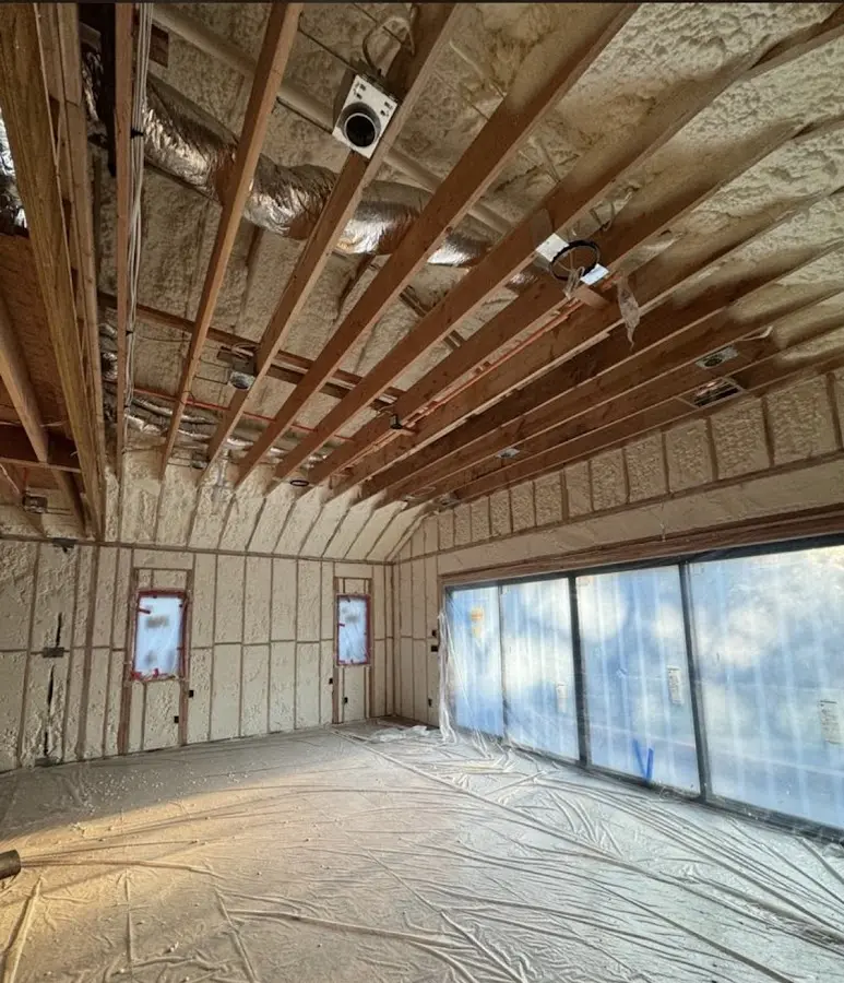 Interior walls and ceiling insulated with spray foam during new construction in Glastonbury